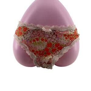 Victoria's Secret Dream Angels Lace Thong Panty Pink Orange Floral Large